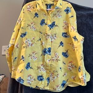 Ralph Lauren Yellow Floral Print Blouse Women’s Long Sleeve 3XL Shirt Top